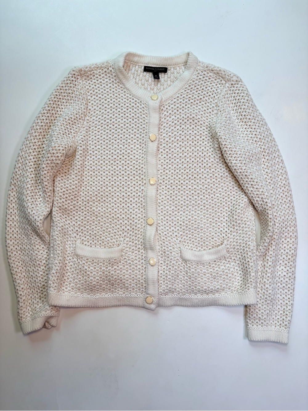Banana Republic Cream Textured Button-Front Cardigan